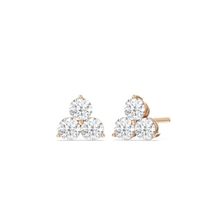 Boucles d'oreilles à trois pierres en diamant et moissanite à coupe ronde pour femmes