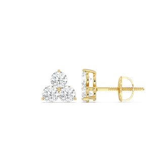 Round Cut Moissanite Three Stone Diamond Stud Earrings for Women