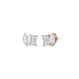 Boucles d'oreilles à deux pierres en diamant avec moissanite marquise et émeraude