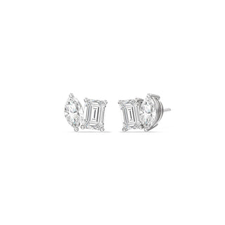 Boucles d'oreilles à deux pierres en diamant avec moissanite marquise et émeraude