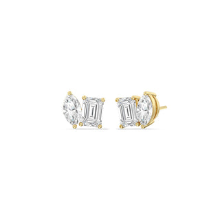 Boucles d'oreilles à deux pierres en diamant avec moissanite marquise et émeraude