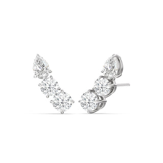 Boucles d'oreilles à trois diamants en moissanite à taille ronde et poire pour elle