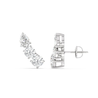 Boucles d'oreilles à trois diamants en moissanite à taille ronde et poire pour elle