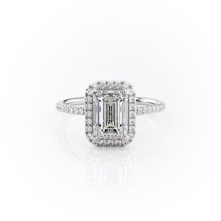 2.10 CT Emerald Shaped Moissanite Halo Engagement Ring