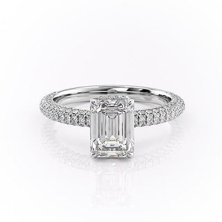 Bague de fiançailles en moissanite à triple pavé et solitaire taille émeraude de 1,91 ct