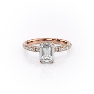 Bague de fiançailles en moissanite à triple pavé et solitaire taille émeraude de 1,91 ct