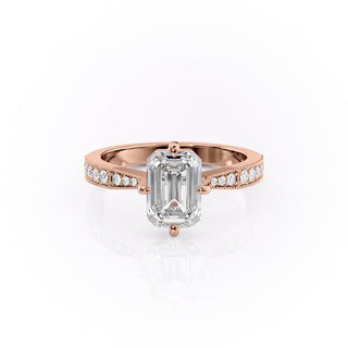 Bague de fiançailles en moissanite solitaire taille émeraude de 2,10 ct sertie pavée