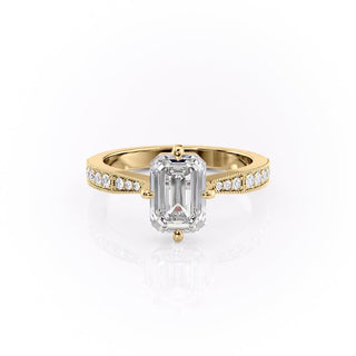 Bague de fiançailles en moissanite solitaire taille émeraude de 2,10 ct sertie pavée