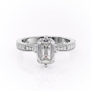 Bague de fiançailles en moissanite solitaire taille émeraude de 2,10 ct sertie pavée