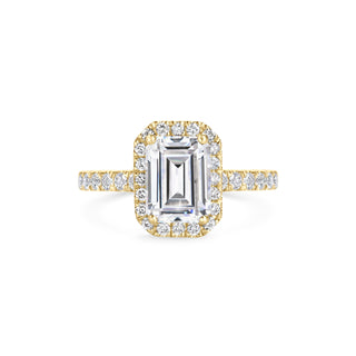 Anillo de compromiso con halo de diamantes y estilo pavé con esmeralda F-VS1 de 0,5, 1,50 y 2,0 ct