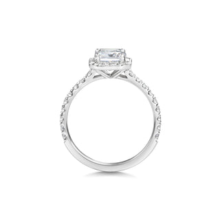 Bague de fiançailles de style halo et pavé de diamants F-VS1 avec émeraude de 0,5, 1,50 et 2,0 ct