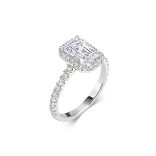 Anillo de compromiso con halo de diamantes y estilo pavé con esmeralda F-VS1 de 0,5, 1,50 y 2,0 ct