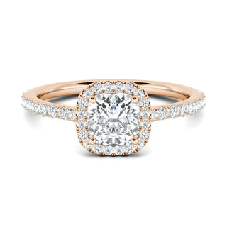 Bague de fiançailles avec halo et pavé de diamants coussin de 0,76 ct F-VS1