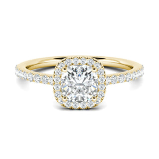 Bague de fiançailles avec halo et pavé de diamants coussin de 0,76 ct F-VS1