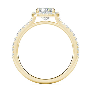 Bague de fiançailles avec halo et pavé de diamants coussin de 0,76 ct F-VS1