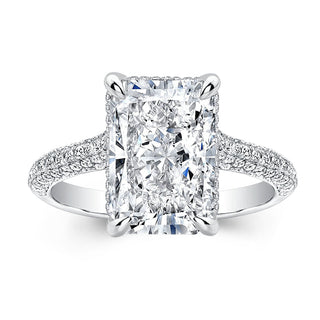 Bague de fiançailles avec diamant de laboratoire à halo caché radiant de 2,0 à 7,0 ct