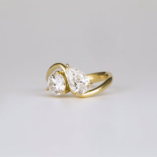 2.06 TCW Round & Pear EF- VVS Diamond Two Stone Engagement Ring