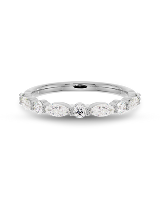 0.60 TCW Marquise and Round Cut CVD Diamond Half Eternity Wedding Band