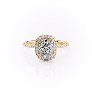 Bague de fiançailles halo en moissanite de forme coussin allongée de 2,0 ct