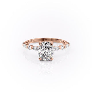 2.0 CT Elongated Cushion Cut Solitaire Hidden Halo/ Dainty Pave Setting Moissanite Engagement Ring