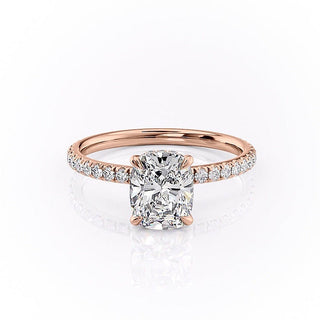 2.0 CT Cushion Cut Hidden Halo Pave Setting Moissanite Engagement Ring