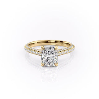 Bague de fiançailles en moissanite à triple pavé et halo caché de 2,0 ct à coupe coussin allongée