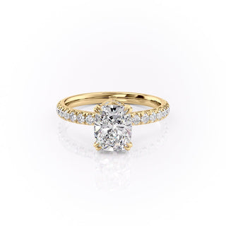 2.0 CT Elongated Cushion Cut Hidden Halo Pave Setting Moissanite Engagement Ring