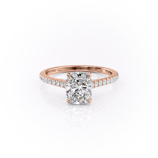 Bague de fiançailles en moissanite taille coussin allongée de 2,0 ct avec halo caché serti pavé