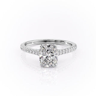 Bague de fiançailles en moissanite taille coussin allongée de 2,0 ct avec halo caché serti pavé