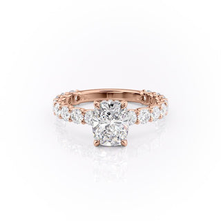 Bague de fiançailles en moissanite pavée à halo caché taille coussin allongé de 2,0 ct