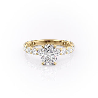 Bague de fiançailles en moissanite pavée à halo caché taille coussin allongé de 2,0 ct