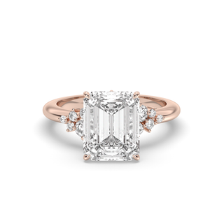 Bague de fiançailles avec diamants en grappe F-VS1 et émeraude de 1,5 ct