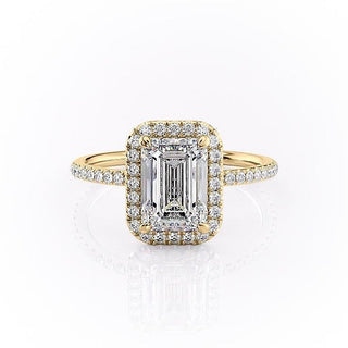 Bague de fiançailles halo en moissanite en forme d'émeraude de 2,10 ct