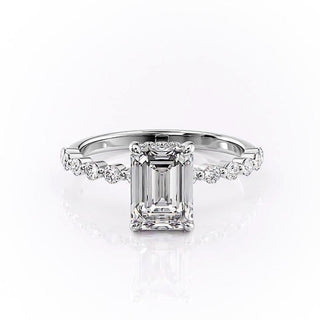 Bague de fiançailles avec solitaire en émeraude et moissanite sertie pavée de 2,10 ct