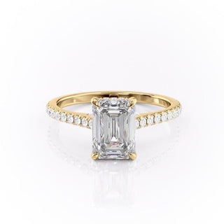 Bague de fiançailles en moissanite solitaire taille émeraude de 2,10 ct sertie pavée