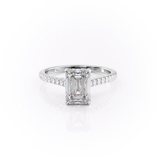 Bague de fiançailles en moissanite solitaire taille émeraude de 2,10 ct sertie pavée