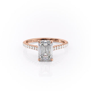 Bague de fiançailles en moissanite solitaire taille émeraude de 2,10 ct sertie pavée