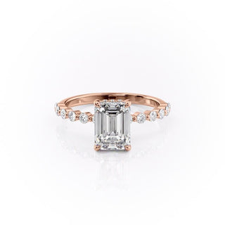 Bague de fiançailles avec solitaire en émeraude et moissanite sertie pavée de 2,10 ct