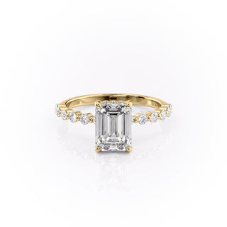 Bague de fiançailles avec solitaire en émeraude et moissanite sertie pavée de 2,10 ct