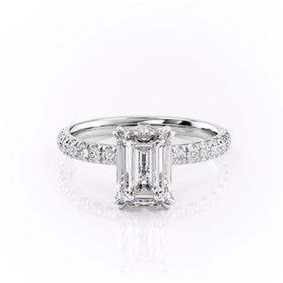 2.10 CT Emerald Cut Solitaire Pave Setting Moissanite Engagement Ring