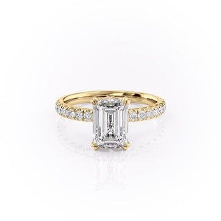 Bague de fiançailles en moissanite solitaire taille émeraude de 2,10 ct sertie pavée