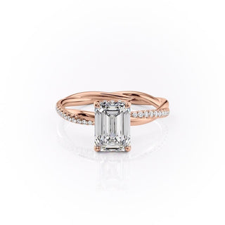 Bague de fiançailles solitaire en forme d'émeraude avec bande torsadée en moissanite de 2,10 ct