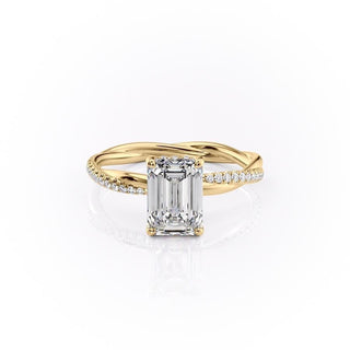 Bague de fiançailles solitaire en forme d'émeraude avec bande torsadée en moissanite de 2,10 ct