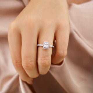 0.70 CT Radiant Shaped Moissanite Halo Engagement Ring