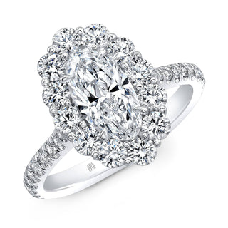 1.52ct Oval Cut Halo Moissanite Diamond Pave Engagement Ring - ELITE CARAT