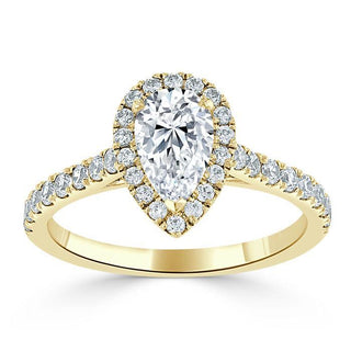 1.0 CT Pear Cut Halo Moissanite Engagement Ring With Pave Setting