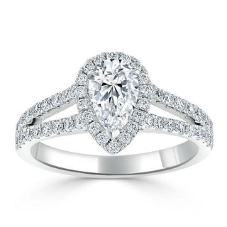 0.75 CT Pear Shaped Moissanite Halo Split Shank Engagement Ring