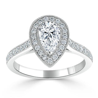 1.52 CT Pear Shaped Moissanite Halo Engagement Ring