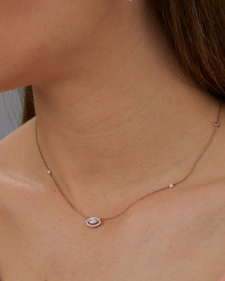 Collier marquise avec halo flottant en diamant et moissanite pour femme