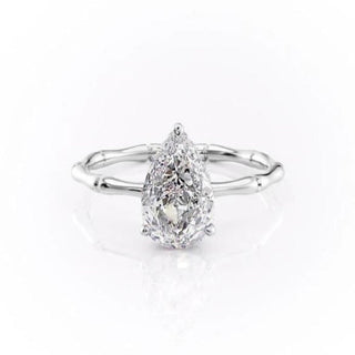 2.0 CT Pear Shaped Moissanite Hidden Halo Engagement Ring